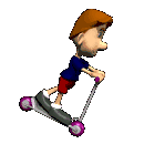 boy spinning on front wheel of scooter
